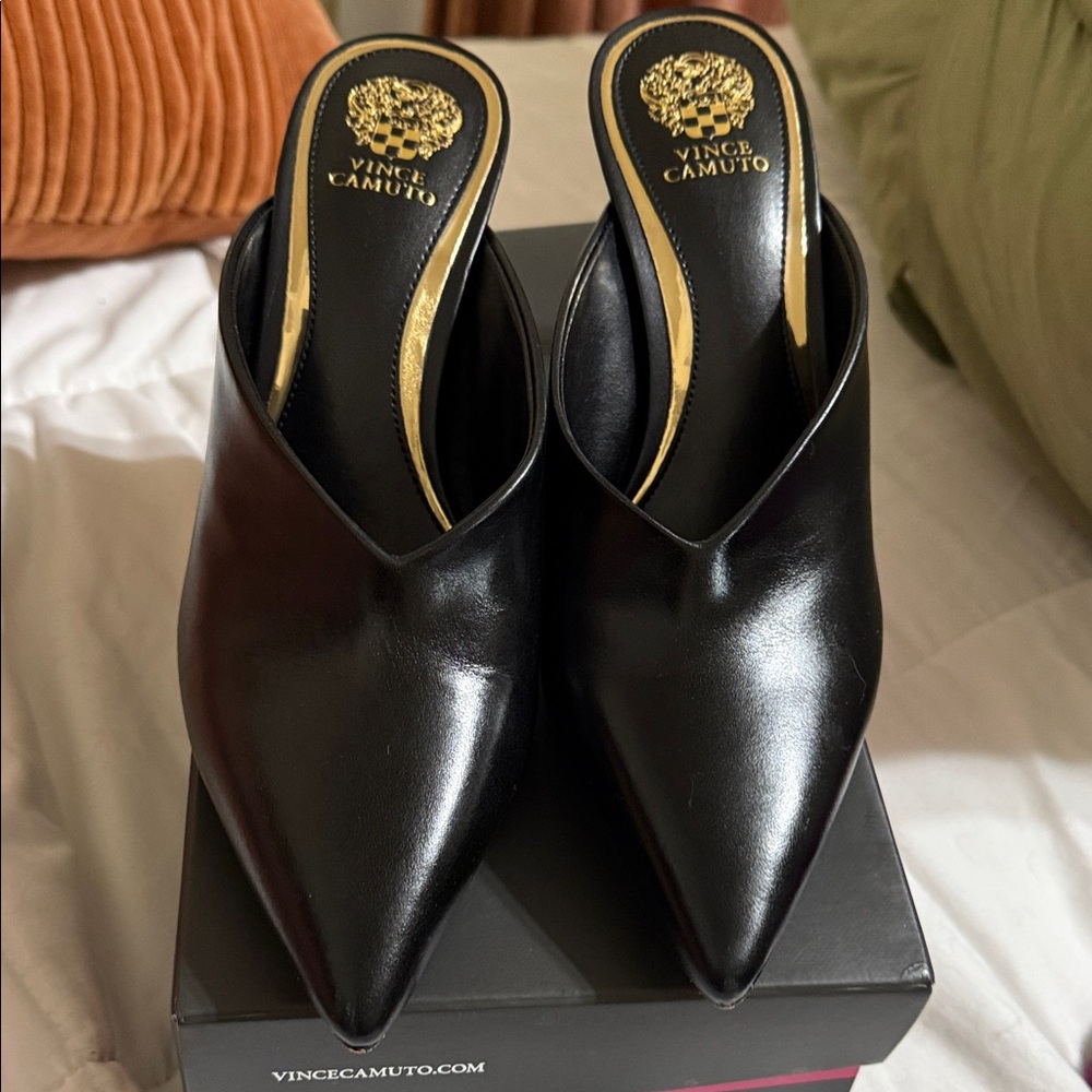 Vince Camuto Black Leather Mules